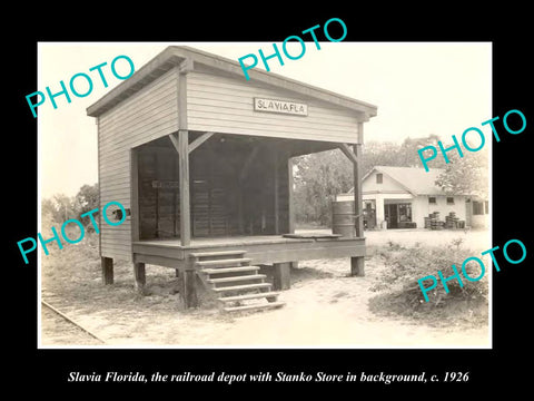 OLD LARGE HISTORIC PHOTO OF SLAVIA FLORIDA, THE RAILROAD DEPOT STATION c1926