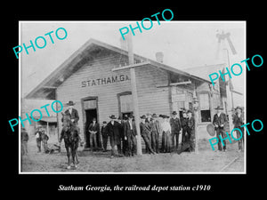 OLD LARGE HISTORIC PHOTO OF STATHAM GEORGIA, THE RAILROAD DEPOT STATION c1910