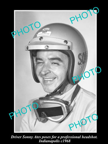 OLD LARGE HISTORIC PHOTO OF SONNY ATES, INDY CAR DRIVER, INDIANAPOLIS c1968