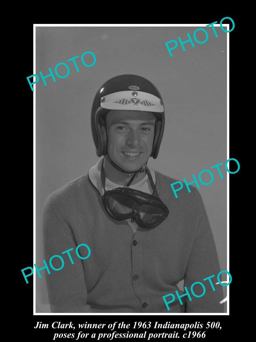 OLD LARGE HISTORIC PHOTO OF JIM CLARK, INDY CAR DRIVER, INDIANAPOLIS c1966