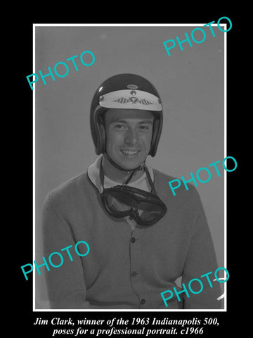 OLD LARGE HISTORIC PHOTO OF JIM CLARK, INDY CAR DRIVER, INDIANAPOLIS c1966