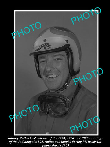 OLD LARGE HISTORIC PHOTO OF JOHNNY RUTHERFORD, INDY CAR DRIVER INDIANAPOLIS 1965