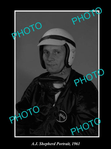 OLD LARGE HISTORIC PHOTO OF A J SHEPHERD, INDY CAR DRIVER, INDIANAPOLIS c1961