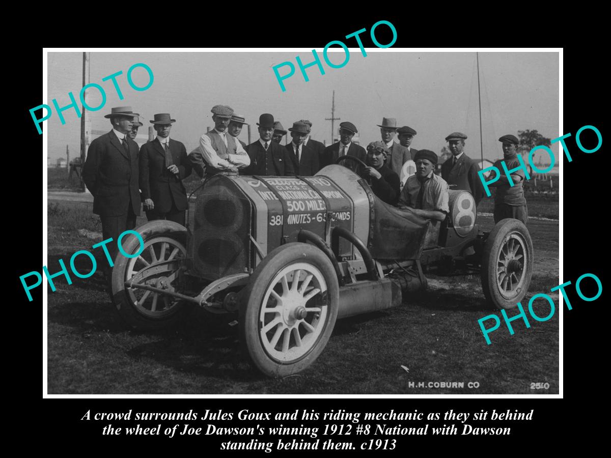 OLD HISTORIC MOTOR RACING PHOTO OF JOE DAWSON WINNING THE 1912 NATIONAL