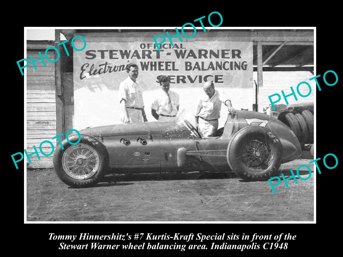 OLD LARGE HISTORIC PHOTO OF HINNERSHITZ 1958 INDIANAPOLIS RACE CAR, KK SPECIAL