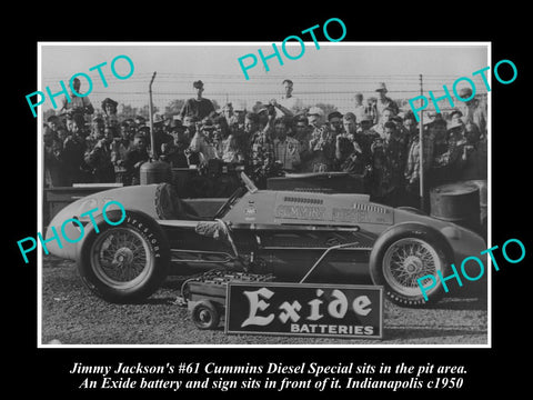 OLD LARGE HISTORIC PHOTO OF JIM JACKSONS 1950 INDIANAPOLIS RACE CAR, CUMMINS