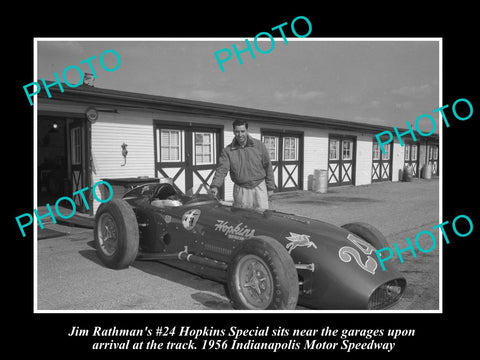 OLD LARGE HISTORIC PHOTO OF JIM RATHMAN 1956 INDIANAPOLIS RACE CAR, HOPKINS