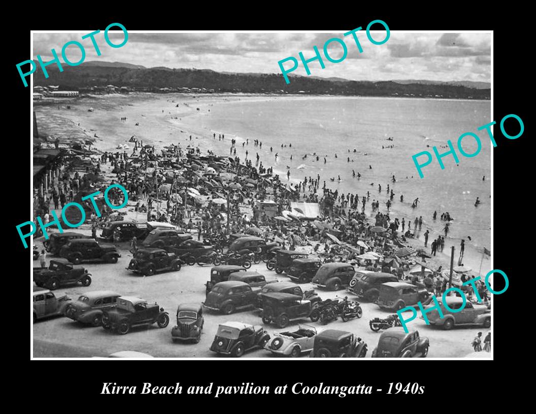 OLD LARGE HISTORIC PHOTO OF COOLANGATTA QLD, VIEW OF KIRRA BEACH ca1940