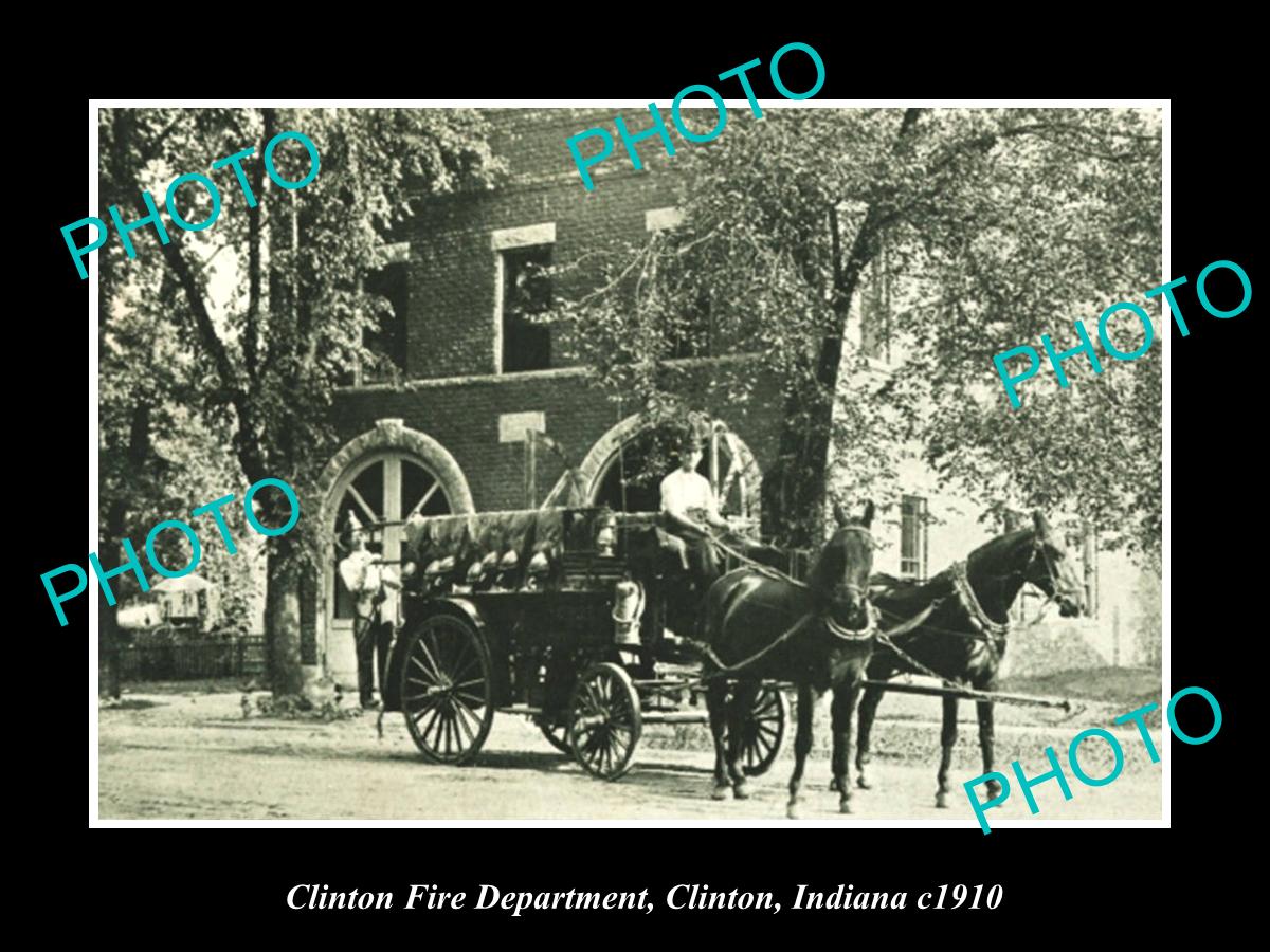 OLD LARGE HISTORIC PHOTO OF CLINTON INDIANA, VIEW OF THE FIRE DEPARTMENT c1910