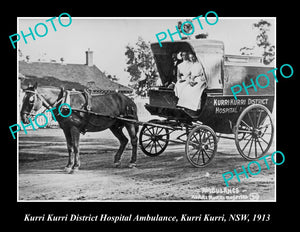 OLD LARGE HISTORIC PHOTO OF KURRI KURRI NSW HOSPITAL AMBULANCE CARRIAGE ca1913