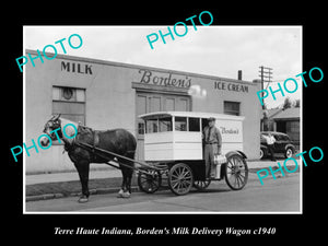 OLD LARGE HISTORIC PHOTO OF TERRE HAUTE INDIANA, BORDENS MILK WAGON 1940