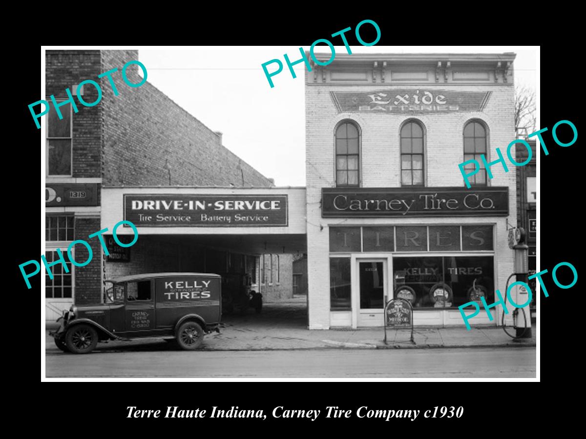 OLD LARGE HISTORIC PHOTO OF TERRE HAUTE INDIANA, CARNEY TIRE Co KELLY TIRES 1930