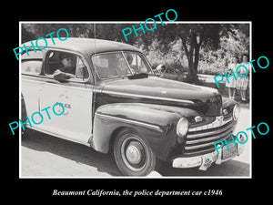 OLD LARGE HISTORIC PHOTO OF BEAUMONT CALIFORNIA, THE POLICE DEPARTMENT CAR c1946