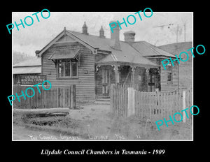 OLD LARGE HISTORIC PHOTO OF LILYDALE TASMANIA, VIEW OF COUNCIL CHAMBERS ca1909