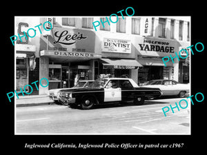 OLD LARGE HISTORIC PHOTO OF INGLEWOOD CALIFORNIA, THE POLCE PATROL CAR c1967