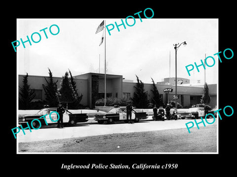 OLD LARGE HISTORIC PHOTO OF INGLEWOOD CALIFORNIA, THE POLICE STATION c1950