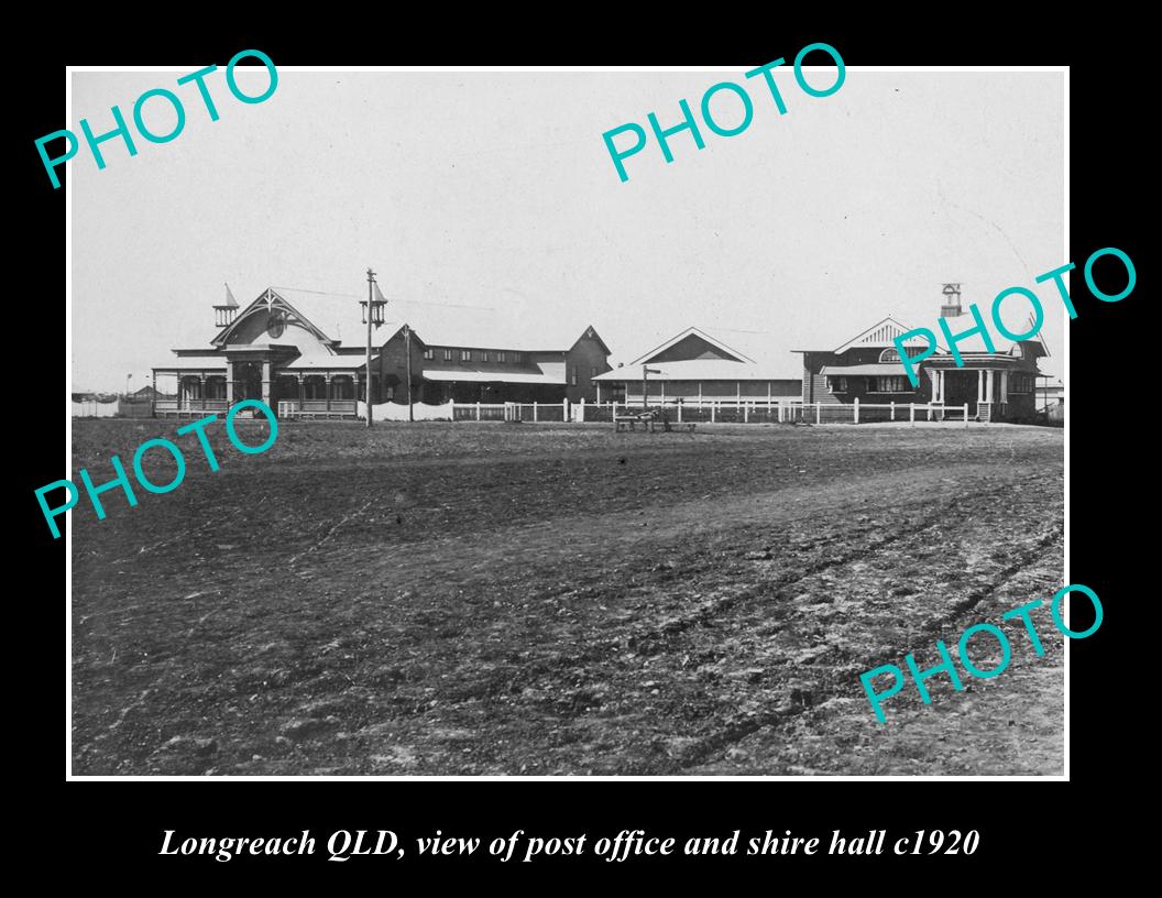 OLD LARGE HISTORIC PHOTO OF LONGREACH QLD, VIEW OF POST OFFICE AND HALL ca1920