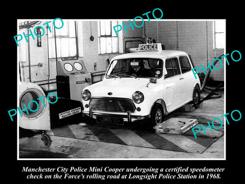 OLD LARGE HISTORIC PHOTO OF MANCHESTER POLICE MINI COOPER PATROL CAR c1968 UK