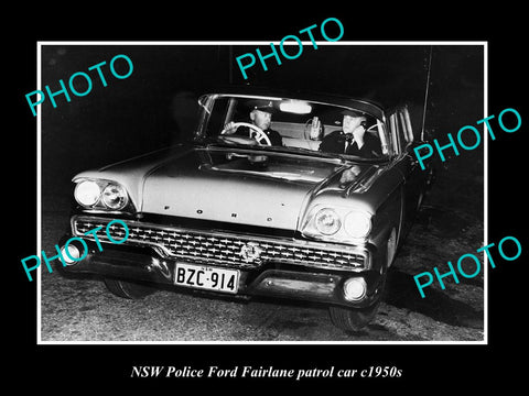 OLD LARGE HISTORIC PHOTO OF NEW SOUTH WALES POLICE FORD FAIRLANE PATROL CAR 1950