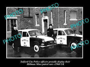 OLD LARGE HISTORIC PHOTO OF SALFORD POLICE HILLMAN MINX PATROL CARS c1960 UK