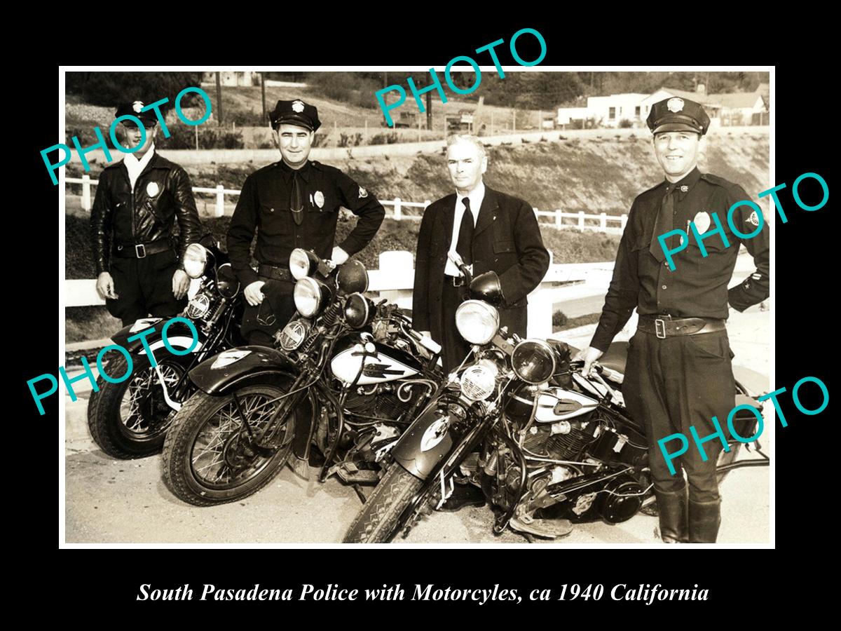 OLD HISTORIC PHOTO OF SOUTH PASADENA CALIFORNIA, POLICE MOTORCYCLE UNIT c1940