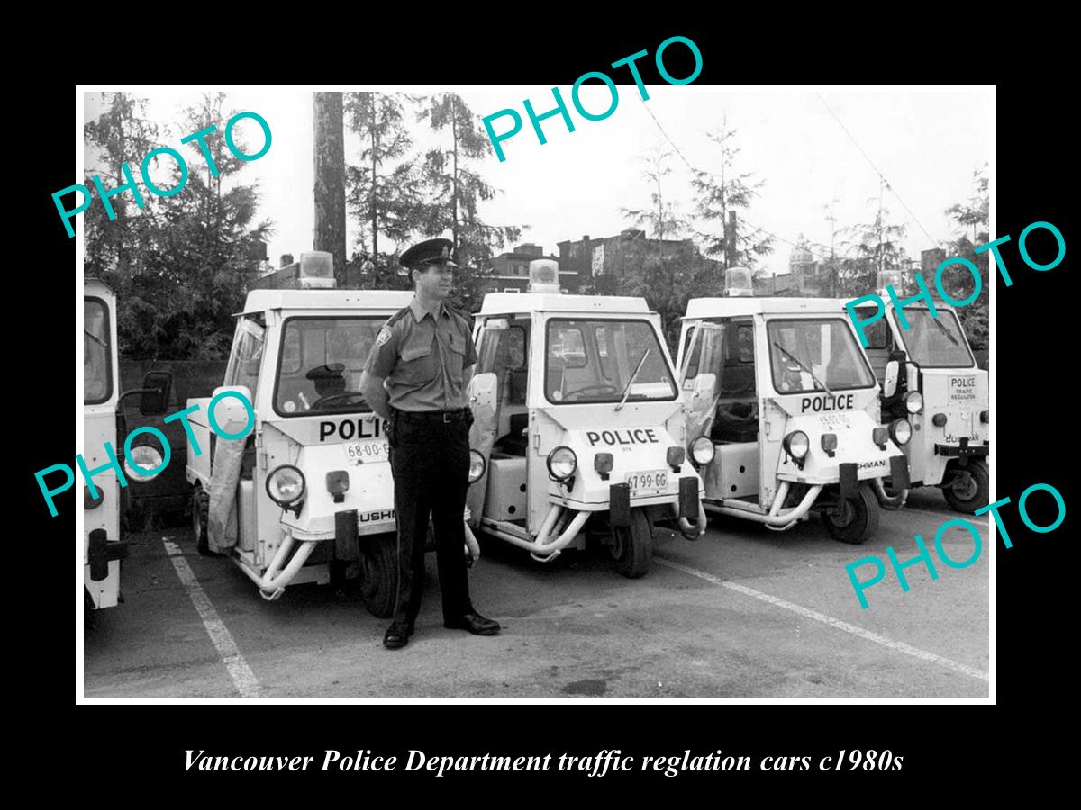 OLD LARGE HISTORIC PHOTO OF VANCOUVER CANADA, THE POLICE TRAFFIC CARS c1980