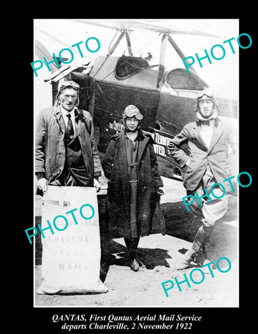 OLD LARGE HISTORIC PHOTO OF QANTAS 1st AIR MAIL SERVICE, CHARLEVILLE QLD 1922