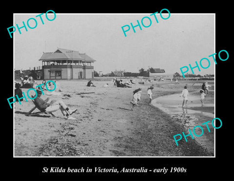 OLD LARGE HISTORIC PHOTO OF St KILDA BEACH, MELBOURNE VICTORIA ca1900