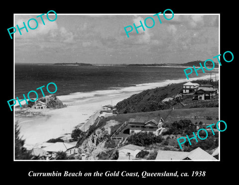 OLD LARGE HISTORIC PHOTO OF CURRUMBIN BEACH ON THE GOLD COAST, QLD c1938