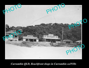 OLD LARGE HISTORIC PHOTO OF CURRUMBIN QLD, VIEW OF BEACHFRONT SHOPS c1930