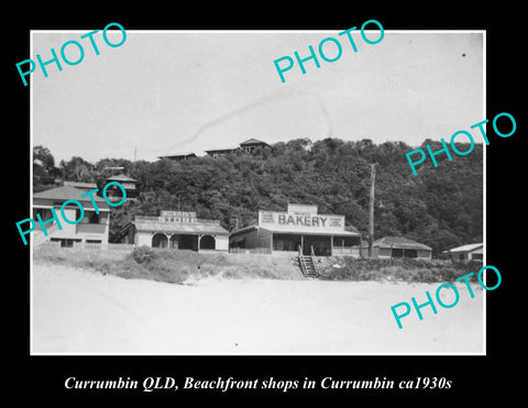 OLD LARGE HISTORIC PHOTO OF CURRUMBIN QLD, VIEW OF BEACHFRONT SHOPS c1930