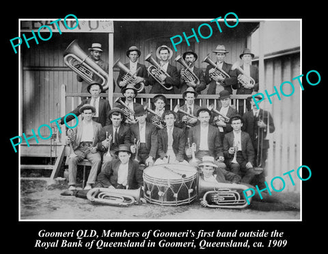 OLD LARGE HISTORIC PHOTO OF GOOMERI QLD, VIEW OF 1st TOWN BAND c1909