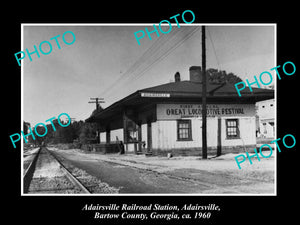 OLD LARGE HISTORIC PHOTO OF ADAIRSVILLE GEORGIA, THE RAILROAD DEPOT STATION 1960