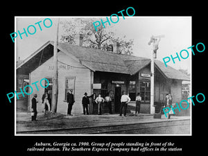 OLD LARGE HISTORIC PHOTO OF AUBURN GEORGIA, THE RAILROAD DEPOT STATION c1900