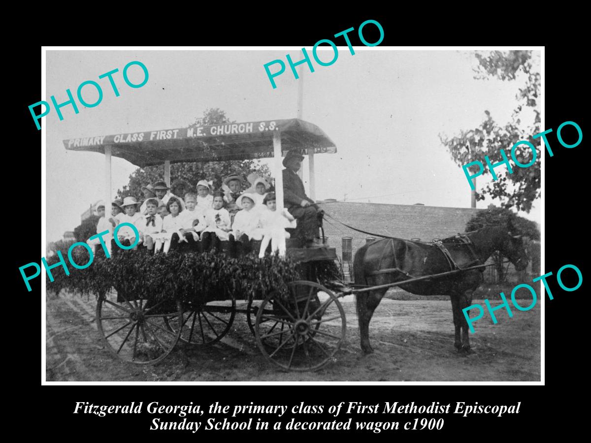 OLD HISTORIC PHOTO OF FITZGERALD GEORGIA, METHODIST SUNDAY SCHOOL WAGON c1910