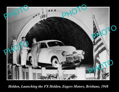 OLD LARGE HISTORIC PHOTO OF LAUNCHING THE FX HOLDEN ca1948, BRISBANE QLD