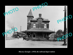 OLD LARGE HISTORIC PHOTO OF MACON GEORGIA, THE RAILROAD DEPOT STATION c1910