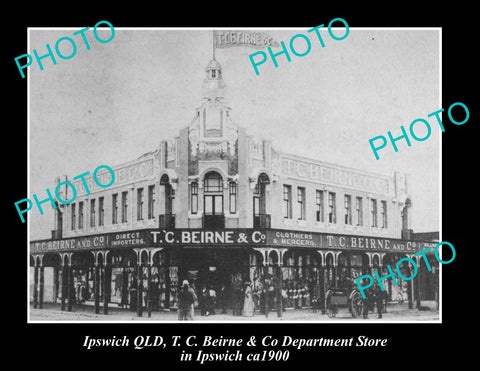 OLD LARGE HISTORIC PHOTO OF IPSWICH QLD, BIERNE DEPARTMENT STORE c1900