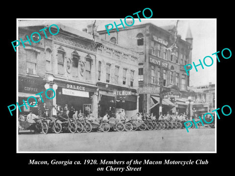 OLD LARGE HISTORIC PHOTO OF MACON GEORGIA, THE MOTORCYCLE CLUB c1920, CHERRY St