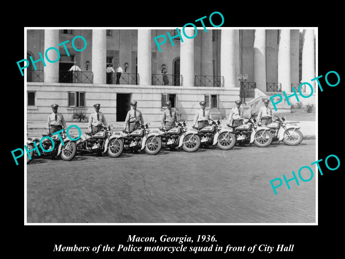 OLD LARGE HISTORIC PHOTO OF MACON GEORGIA, THE POLICE MOTORCYCLE UNIT c1936