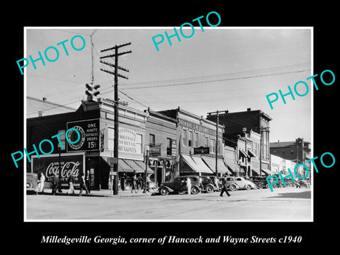 OLD LARGE HISTORIC PHOTO OF MILLEDGEVILLE GEORGIA, THE STORES OF HANCOCK St 1940