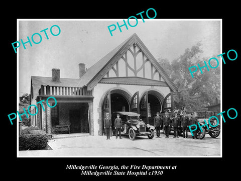 OLD HISTORIC PHOTO OF MILLEDGEVILLE GEORGIA, FIRE DEPARTMENT & HOSPITAL c1930