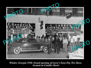 OLD LARGE HISTORIC PHOTO OF WINDER GEORGIA, OPENING OF LARRYS TIRE STORE 1948