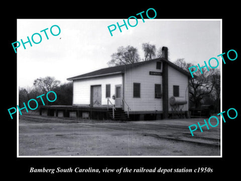 OLD HISTORIC PHOTO OF BAMBERG SOUTH CAROLINA, RAILROAD DEPOT STATION c1950s