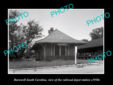 OLD HISTORIC PHOTO OF BARNWELL SOUTH CAROLINA, RAILROAD DEPOT STATION c1950s