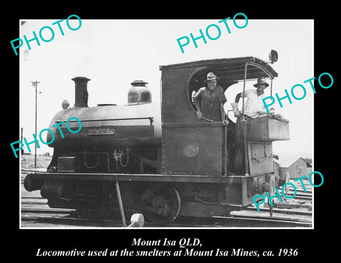 OLD LARGE HISTORIC PHOTO OF MOUNT ISA QLD, OLD MINES SMELTER LOCOMOTIVE c1936