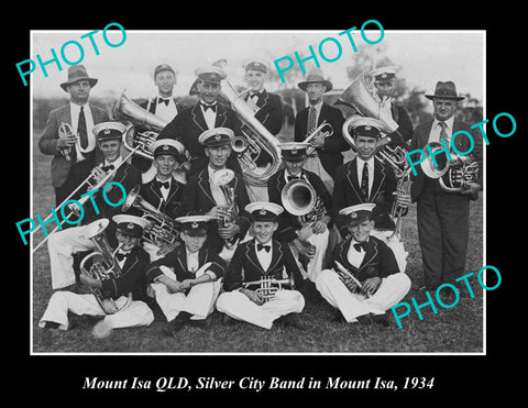 OLD LARGE HISTORIC PHOTO OF MOUNT ISA QLD, THE SILVER CITY BAND c1934