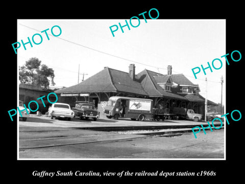 OLD HISTORIC PHOTO OF GAFFNEY SOUTH CAROLINA, RAILROAD DEPOT STATION c1960s