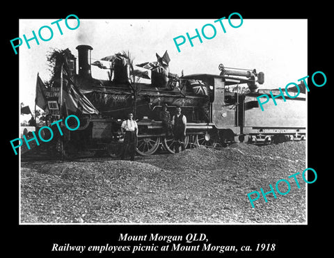 OLD LARGE HISTORIC PHOTO OF MOUNT MORGAN QLD, RAILWAY EMPLOYEES PICNIC c1918