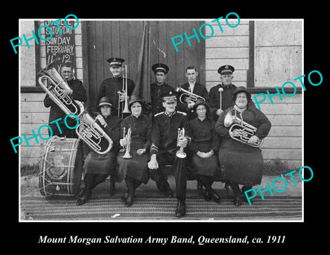 OLD LARGE HISTORIC PHOTO OF MOUNT MORGAN QLD, SALVATION ARMY BAND c1911